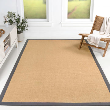 Camden Farmhouse Cottage Border Jute Area Rug